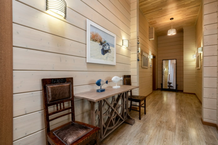 wooden walls in the hallway