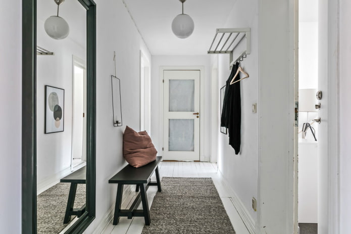 narrow scandinavian hallway design