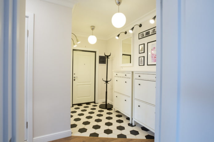 decor and lighting in the hallway in Scandinavian style