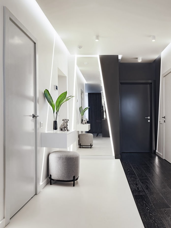 decor in the interior of the hallway in the hi-tech style