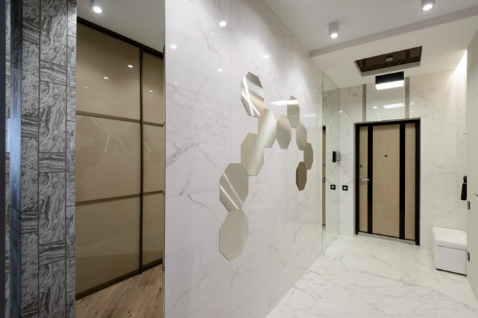 mirror honeycomb decor on the wall
