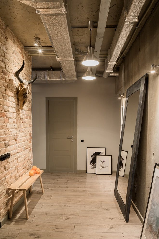decorative design of the hallway in the loft style