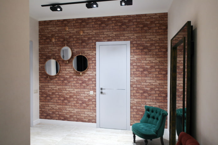 hallway with a brick wall in industrial style