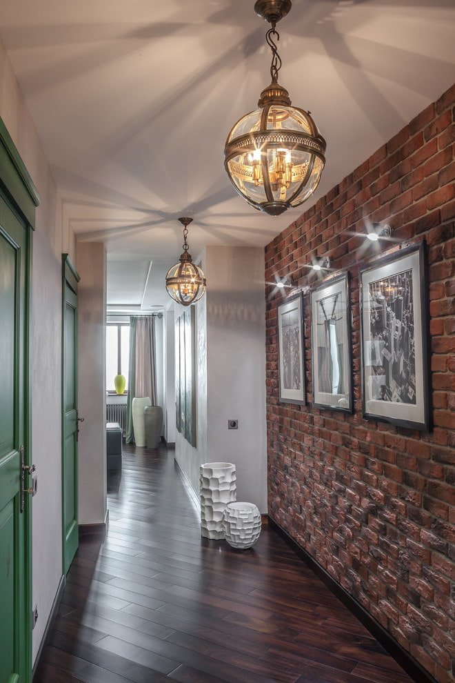 decorative design of the hallway in the loft style
