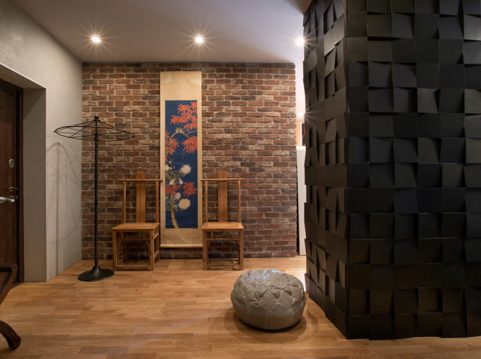 hallway with a brick wall in industrial style