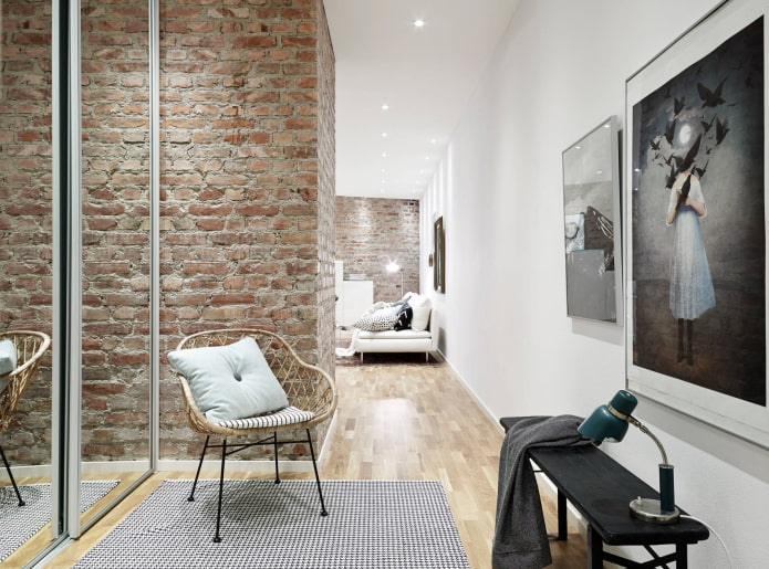 decorative design of the hallway in the loft style
