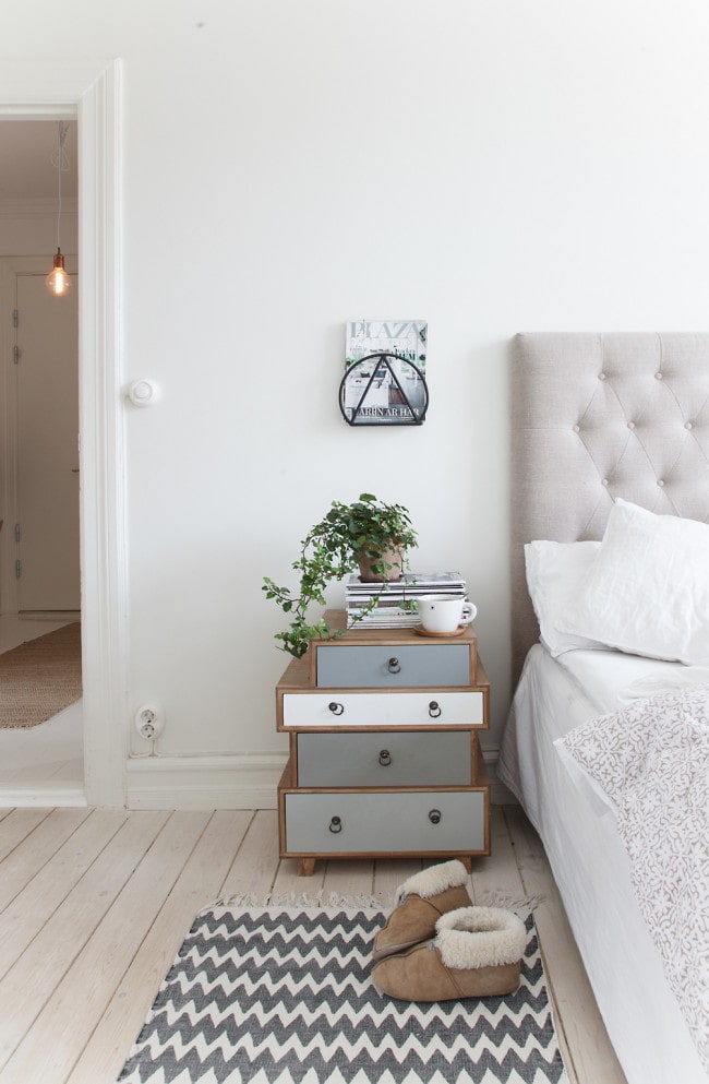Scandinavian style bedside table made of boxes