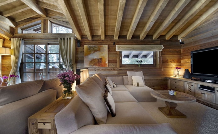 untreated wooden living room interior