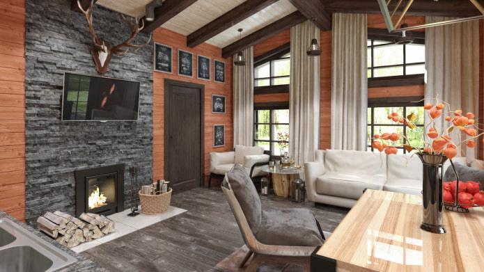 black stone fireplace area decoration