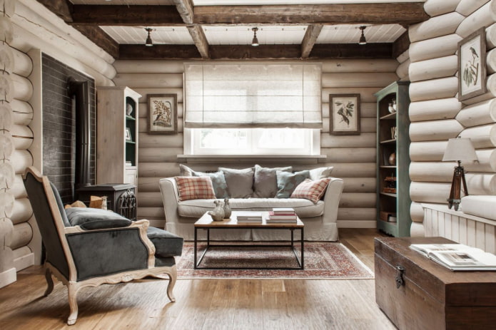 whitewashed log in the living room