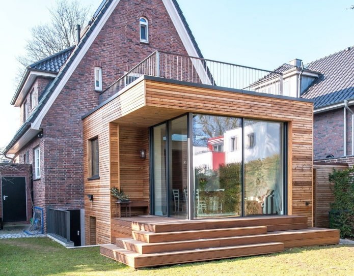 modern extension to a brick house