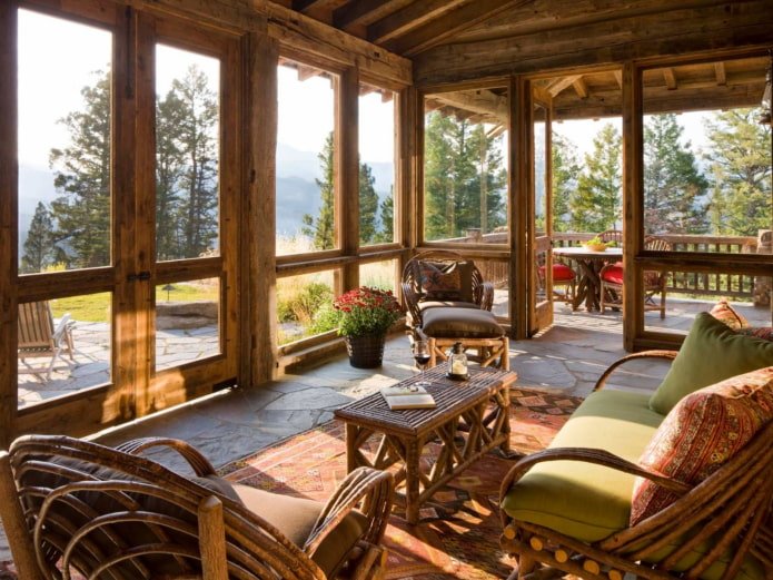 wooden veranda in chalet style