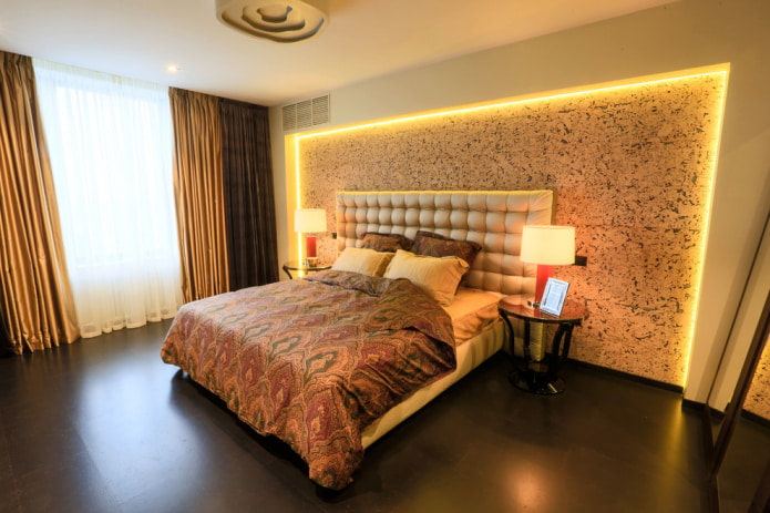cork wallpaper in the bedroom