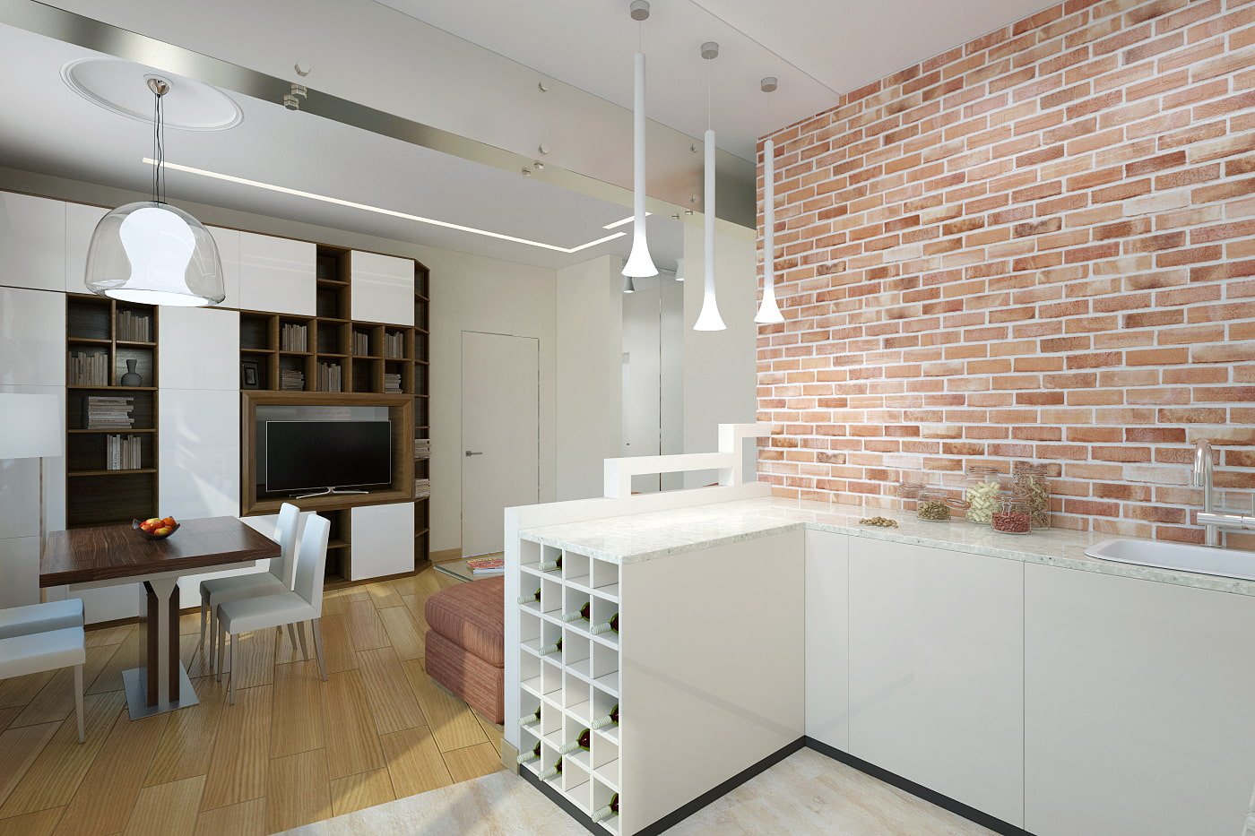 kitchen-living room in a two-room apartment