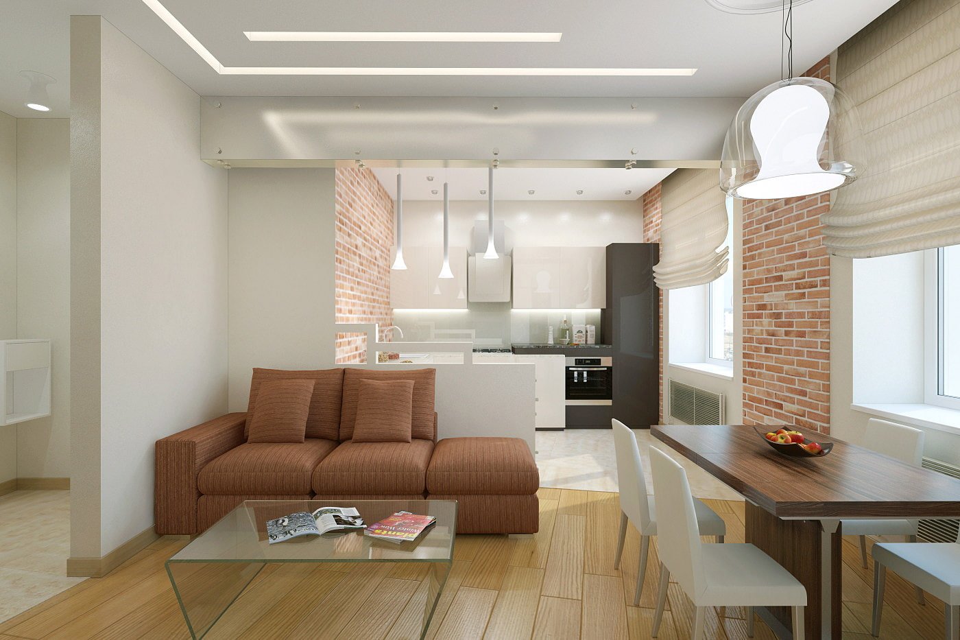 kitchen-living room in a two-room apartment