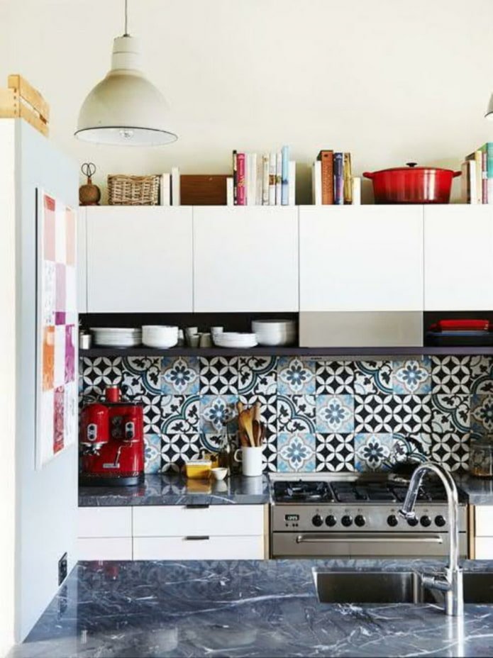 Library above cabinets