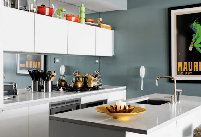Mirror above the cabinets