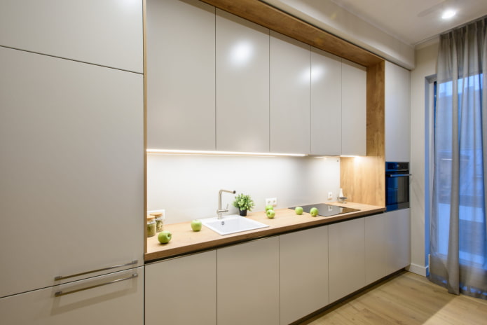 linear kitchen with tall units