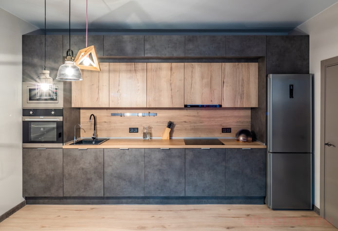 refrigerator in a straight kitchen