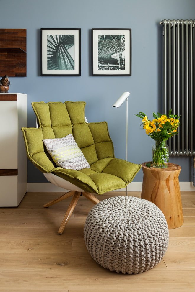knitted pouf in the living room interior