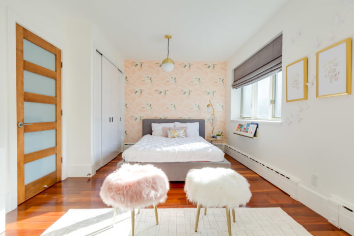 fluffy poufs in the bedroom interior
