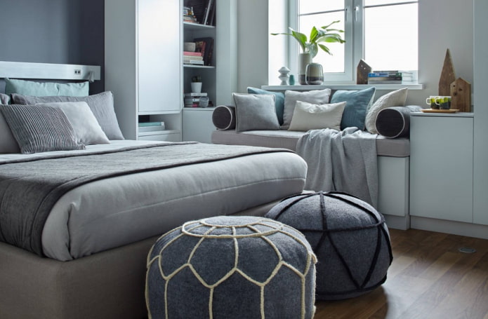 poufs gray in the bedroom interior