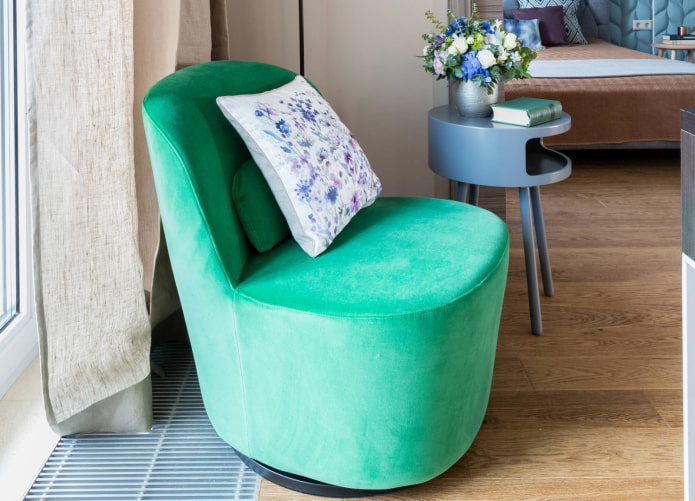 pouf with a backrest in the bedroom interior