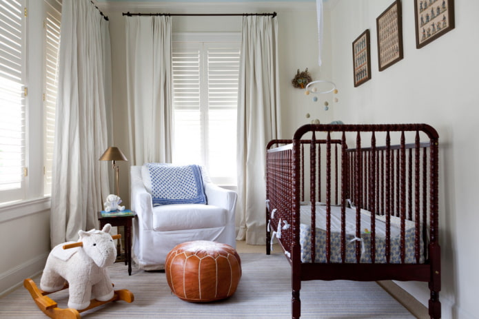 leather pouf in the children's room interior