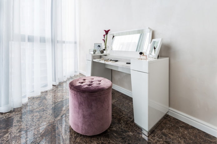 fabric pouf in the bedroom interior