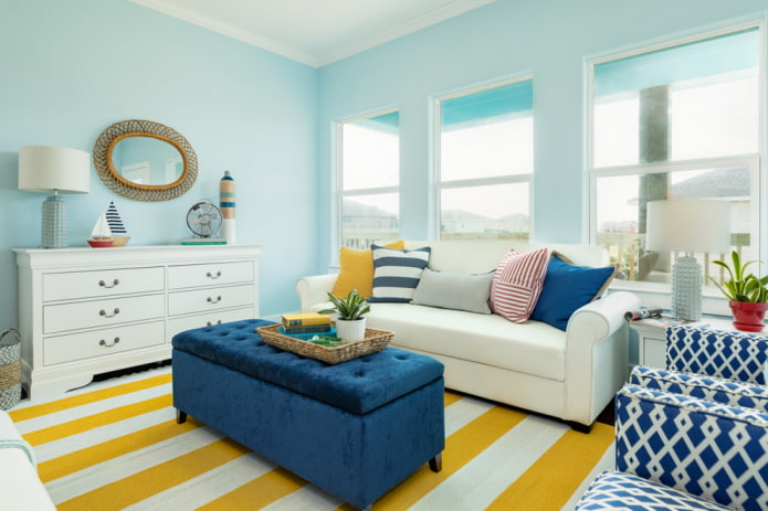 square pouf in the living room interior