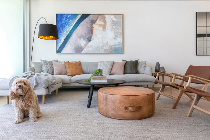 leather pouf in the living room interior