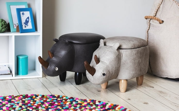 oval poufs in the children's room interior