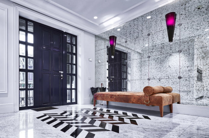 long pouf in the hallway interior