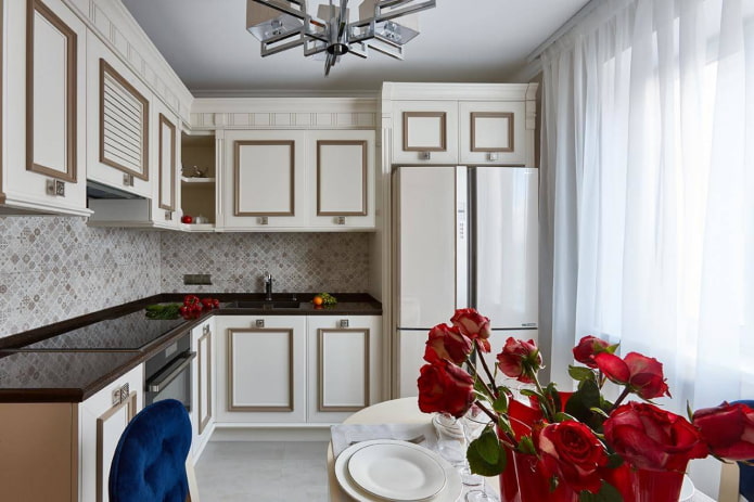 corner kitchen with a large refrigerator
