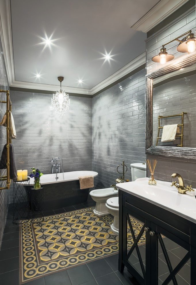 tiled carpet layout in the bathroom
