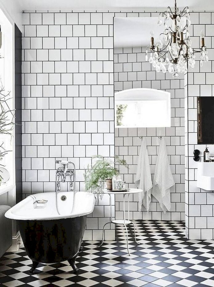 chess tile layout in the bathroom interior