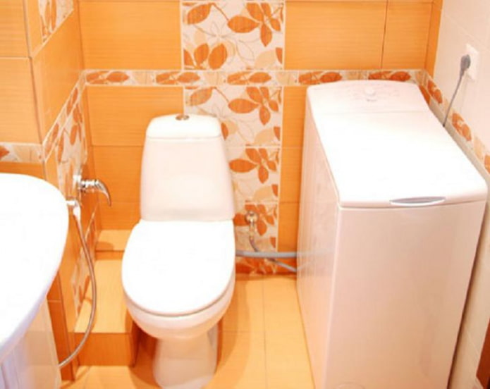 narrow bathroom with a washing machine