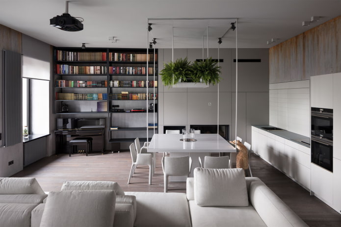 spacious studio with a kitchen