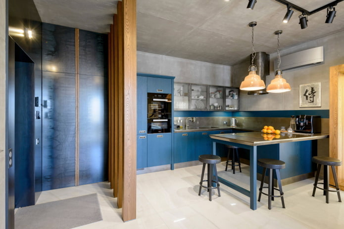 kitchen-living room with an island