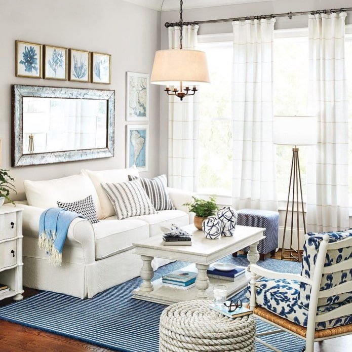 living room in blue tones