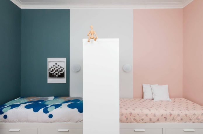zoning a children's room for a boy and a girl