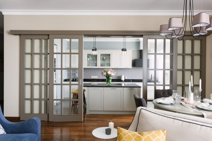 sliding gray doors in the interior