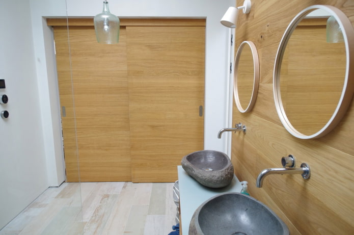 sliding door panels in the bathroom