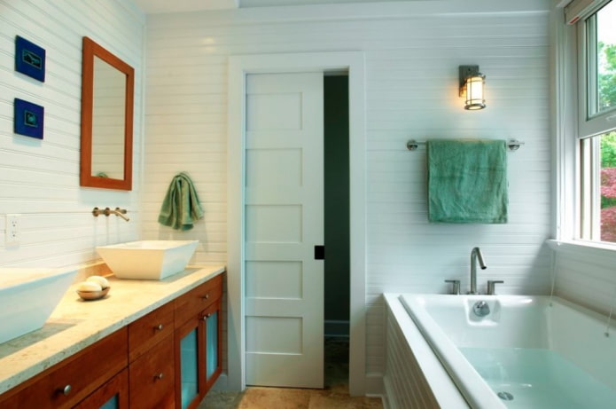 sliding door panels in the bathroom