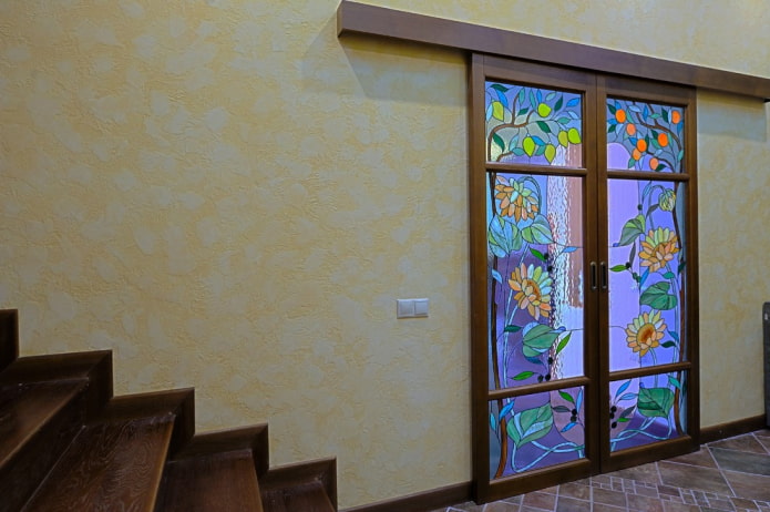 sliding stained glass doors in interior