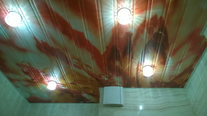 slatted suspended structure with photo printing