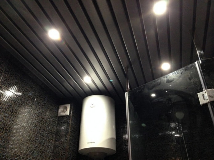 black slatted pendant structure