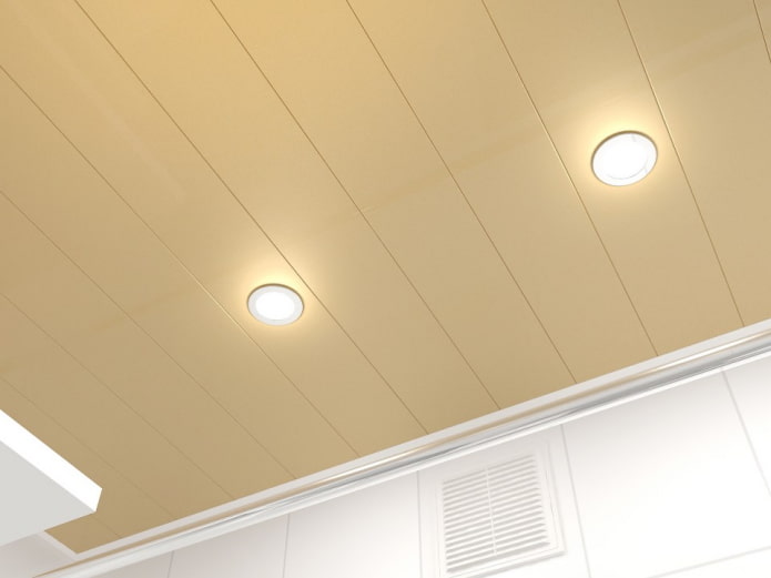 slatted suspended structure in champagne color