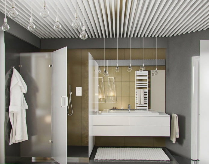 slatted suspended structure in the bathroom