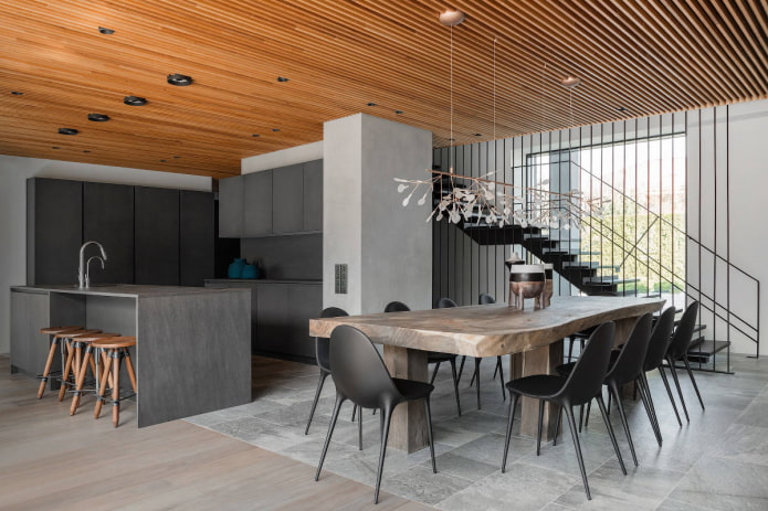 wooden slatted suspended structure